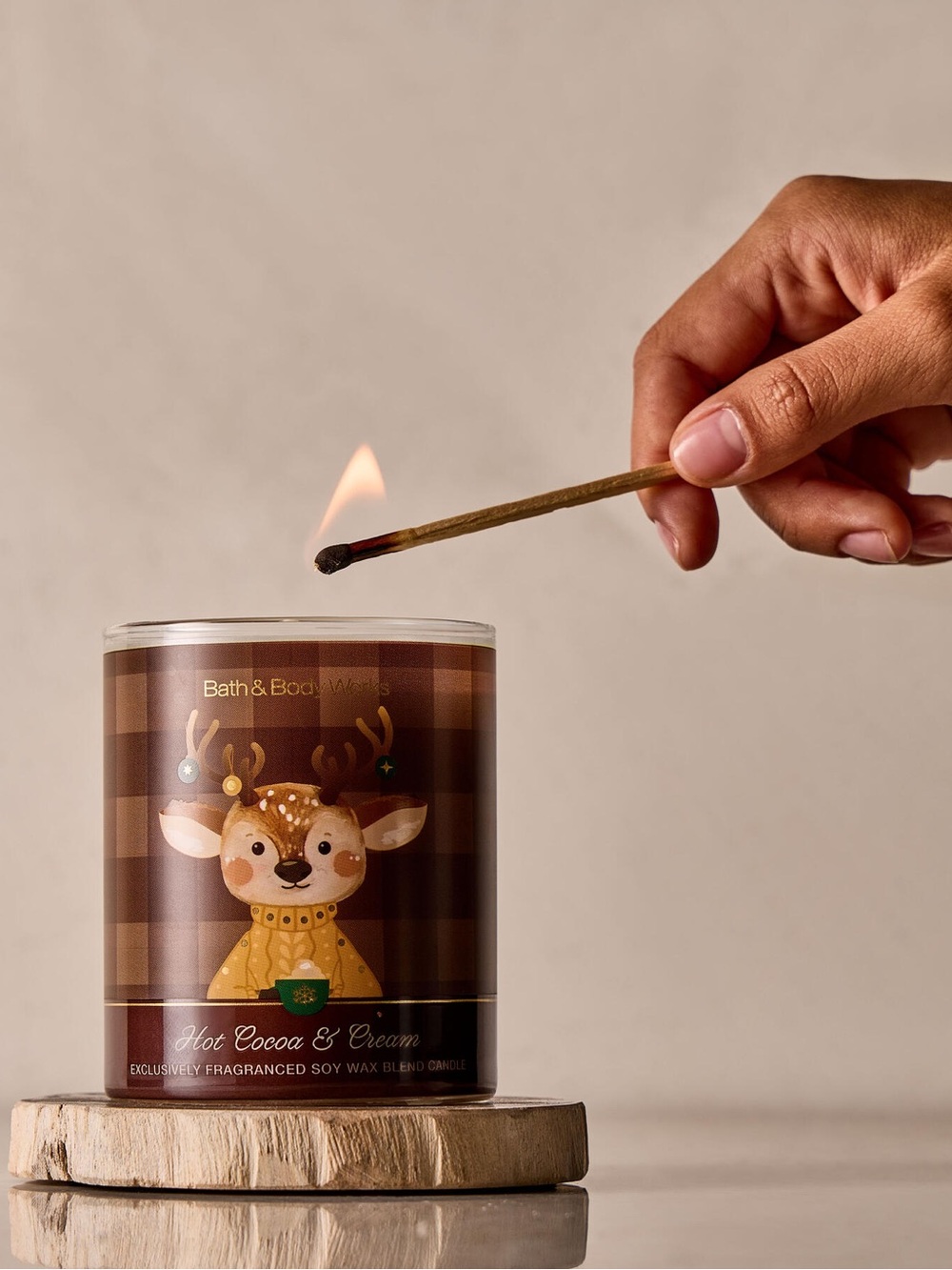 🕯️ Bath & Body Works Hot Cocoa & Cream Single Wick Candle ☕✨Brown Plaid